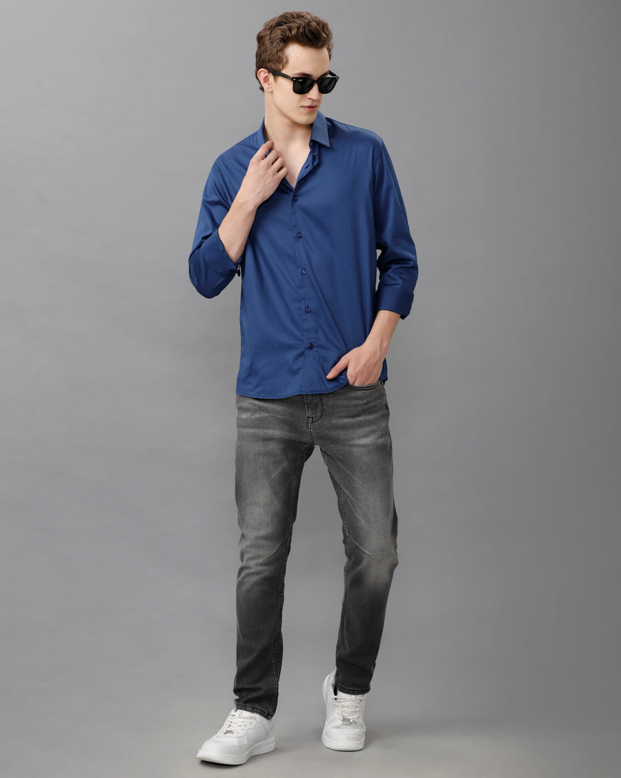 Royal Blue solid Regular Fit Shirt