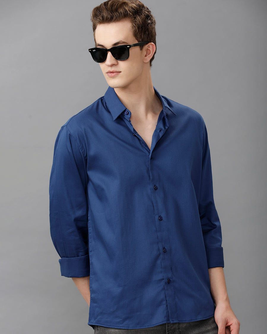 Royal Blue solid Regular Fit Shirt