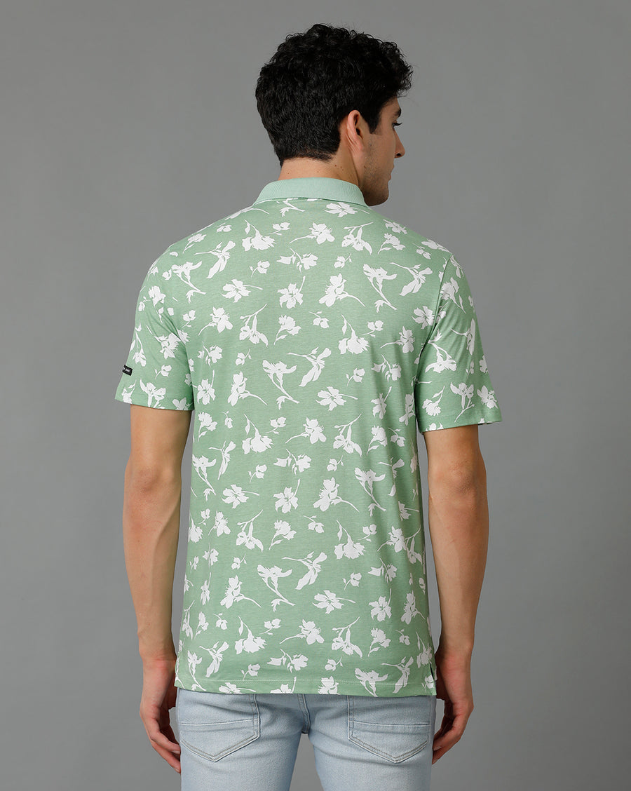 Voi Jeans Mens Quiet Green Regular Fit Short Sleeve Printed T-Shirt