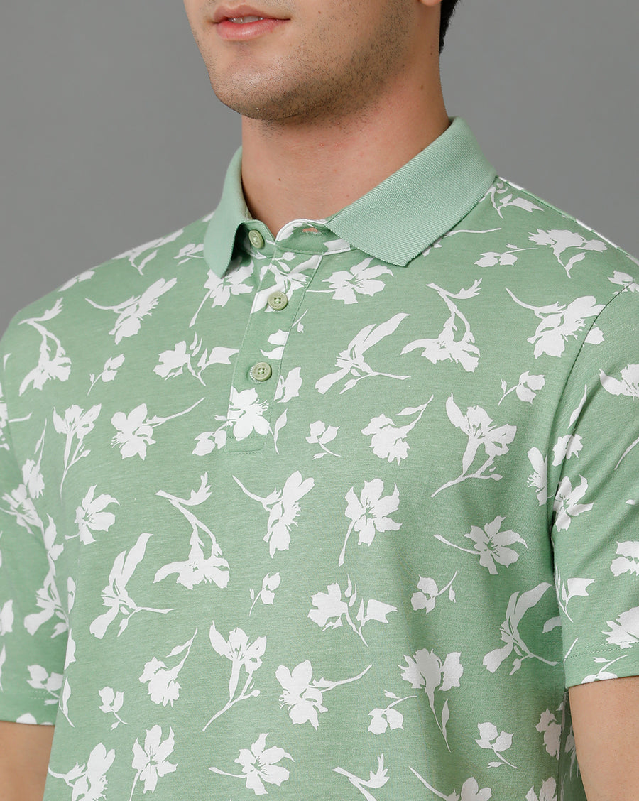 Voi Jeans Mens Quiet Green Regular Fit Short Sleeve Printed T-Shirt