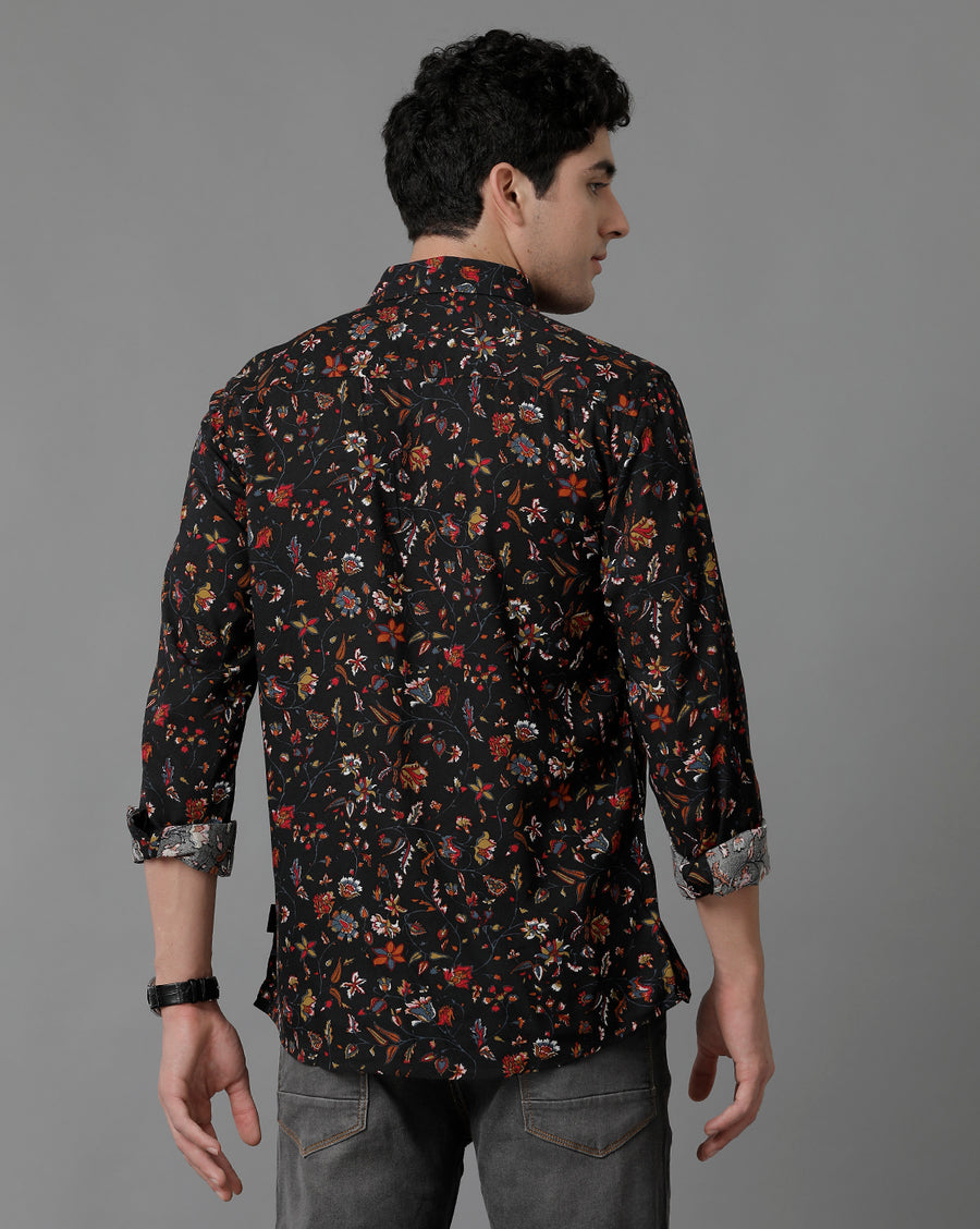 Black AOP Printed Slim Fit Full Sleeve Shirt