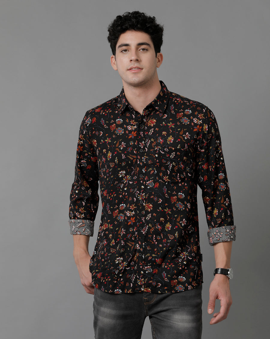 Black AOP Printed Slim Fit Full Sleeve Shirt