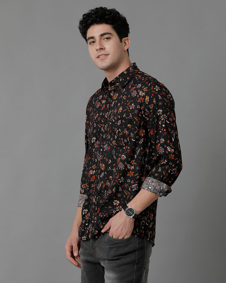 Black AOP Printed Slim Fit Full Sleeve Shirt