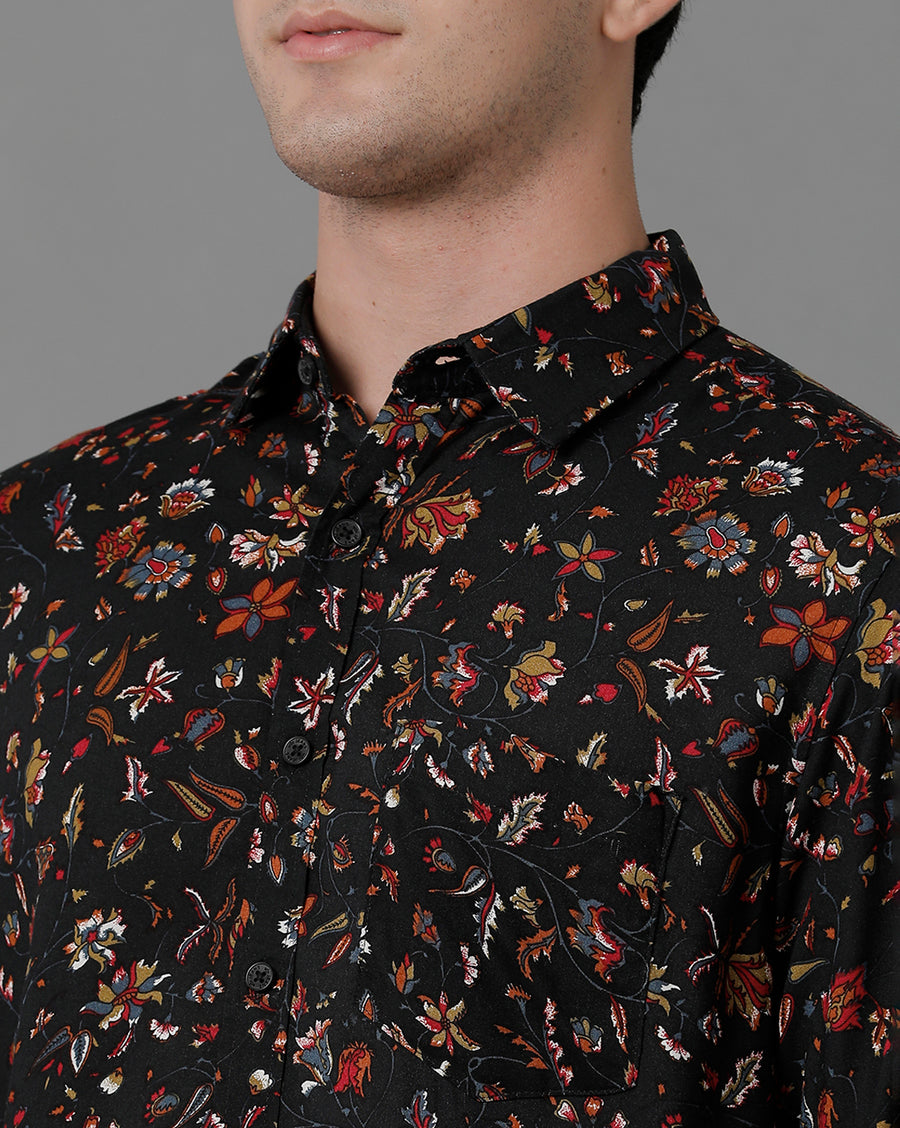 Black AOP Printed Slim Fit Full Sleeve Shirt