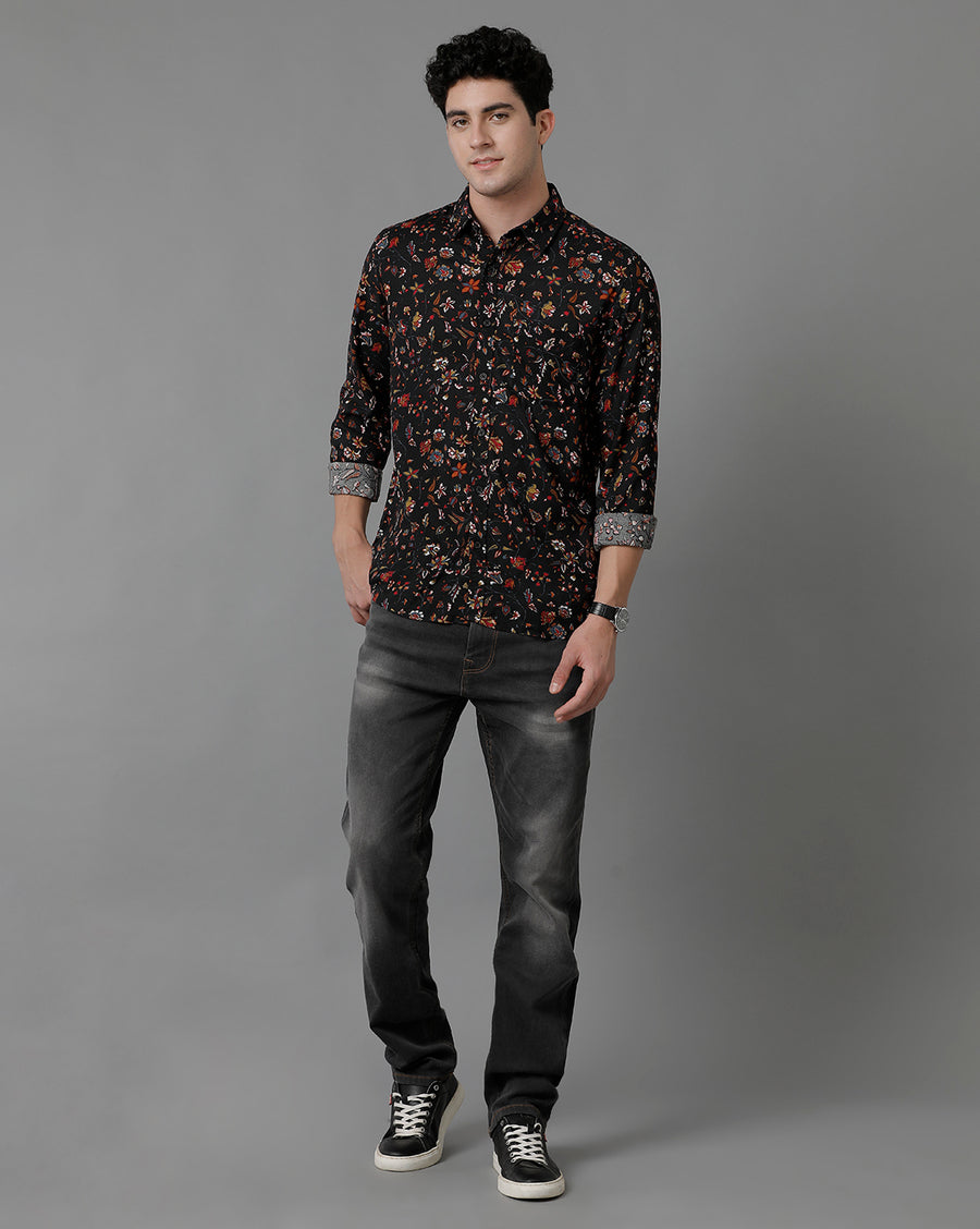 Black AOP Printed Slim Fit Full Sleeve Shirt