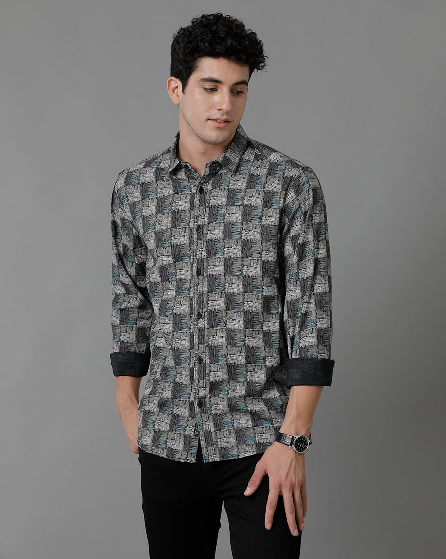 Blue AOP Slim Fit Shirt