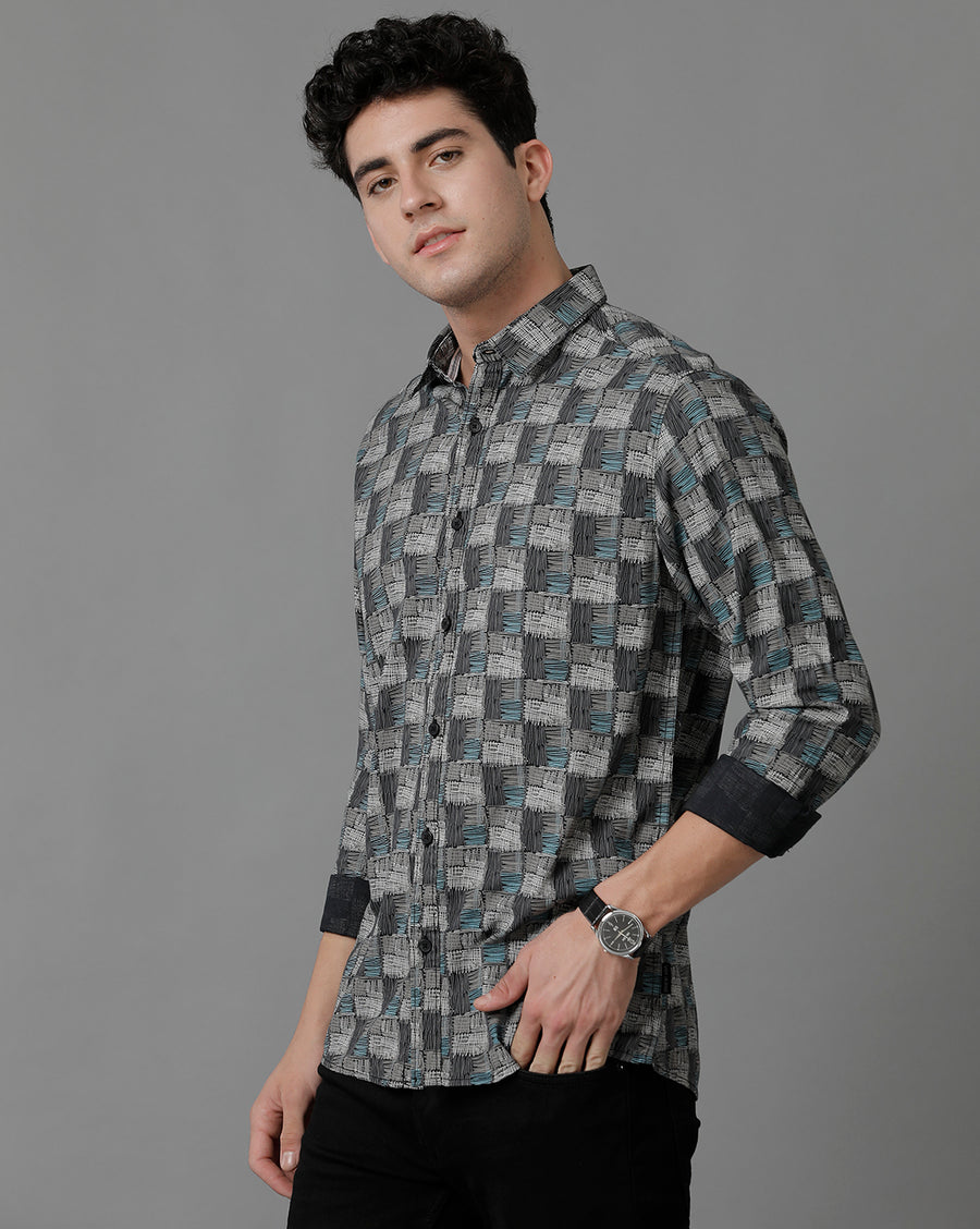 Blue AOP Slim Fit Shirt