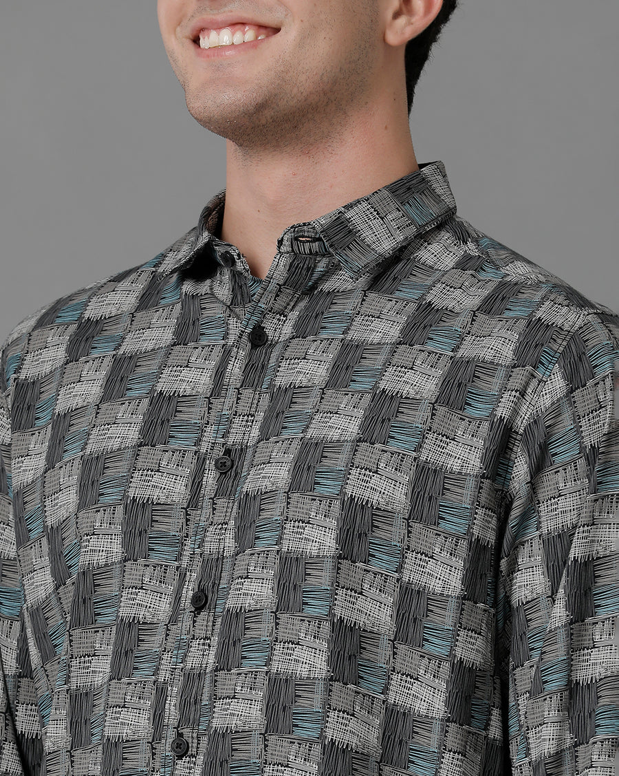 Blue AOP Slim Fit Shirt