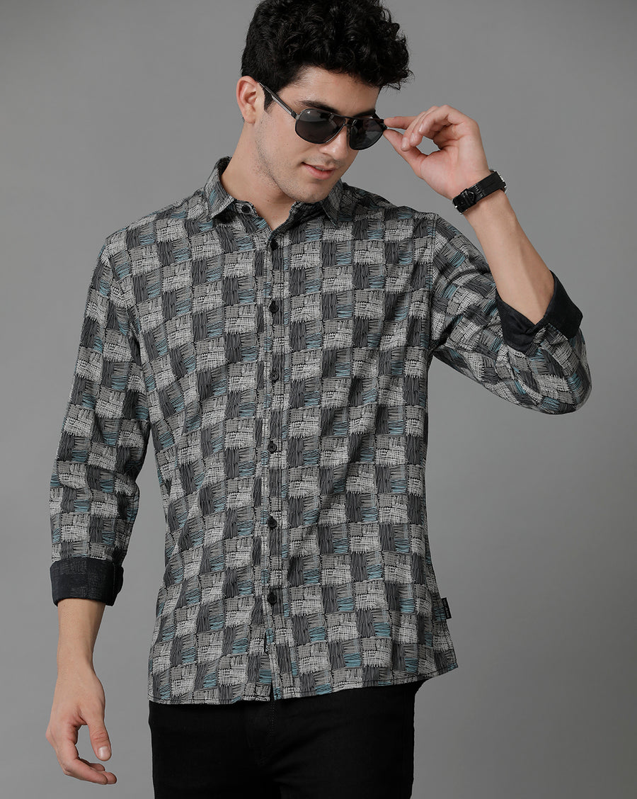 Blue AOP Slim Fit Shirt