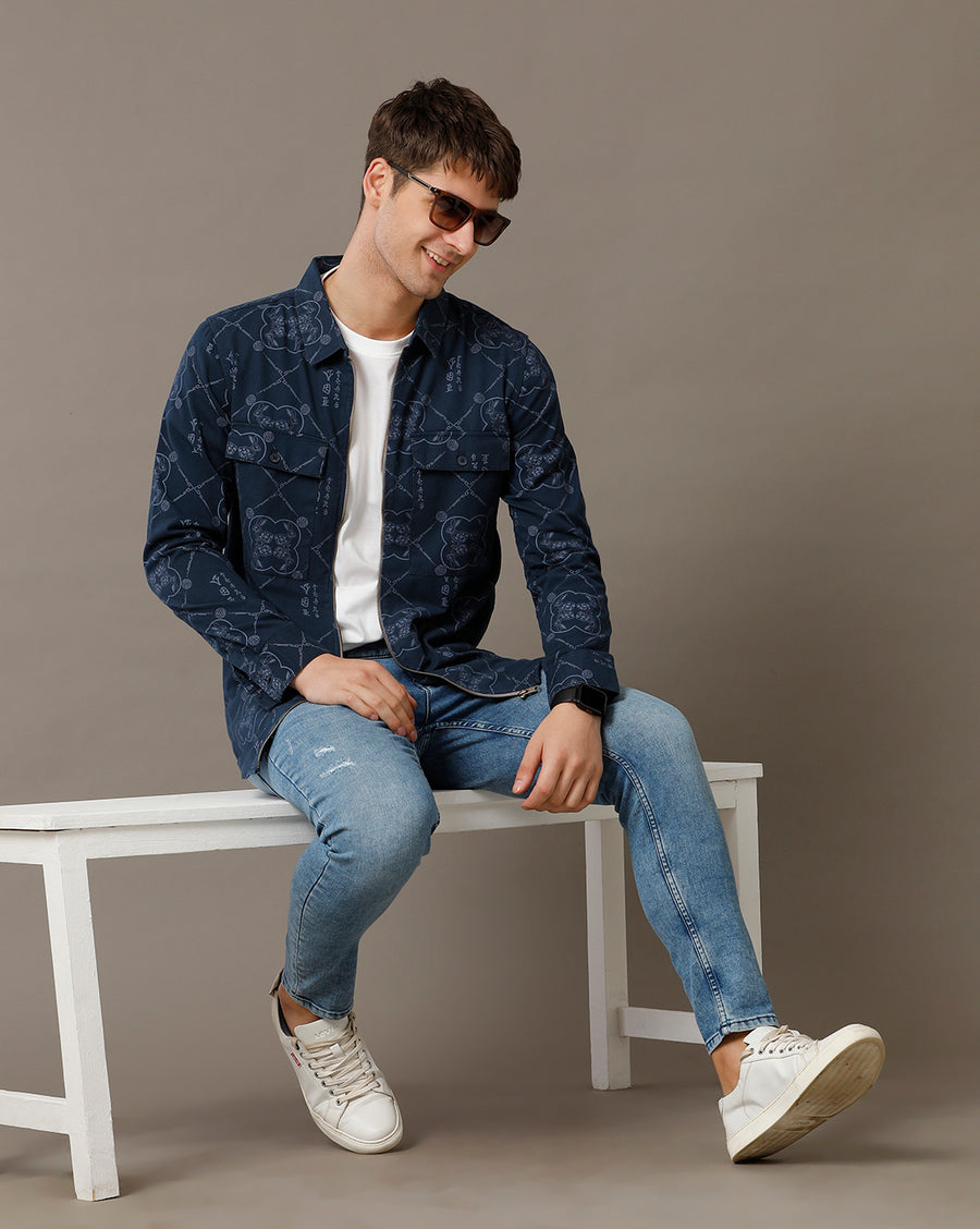Navy Aop Regular Fit Shacket