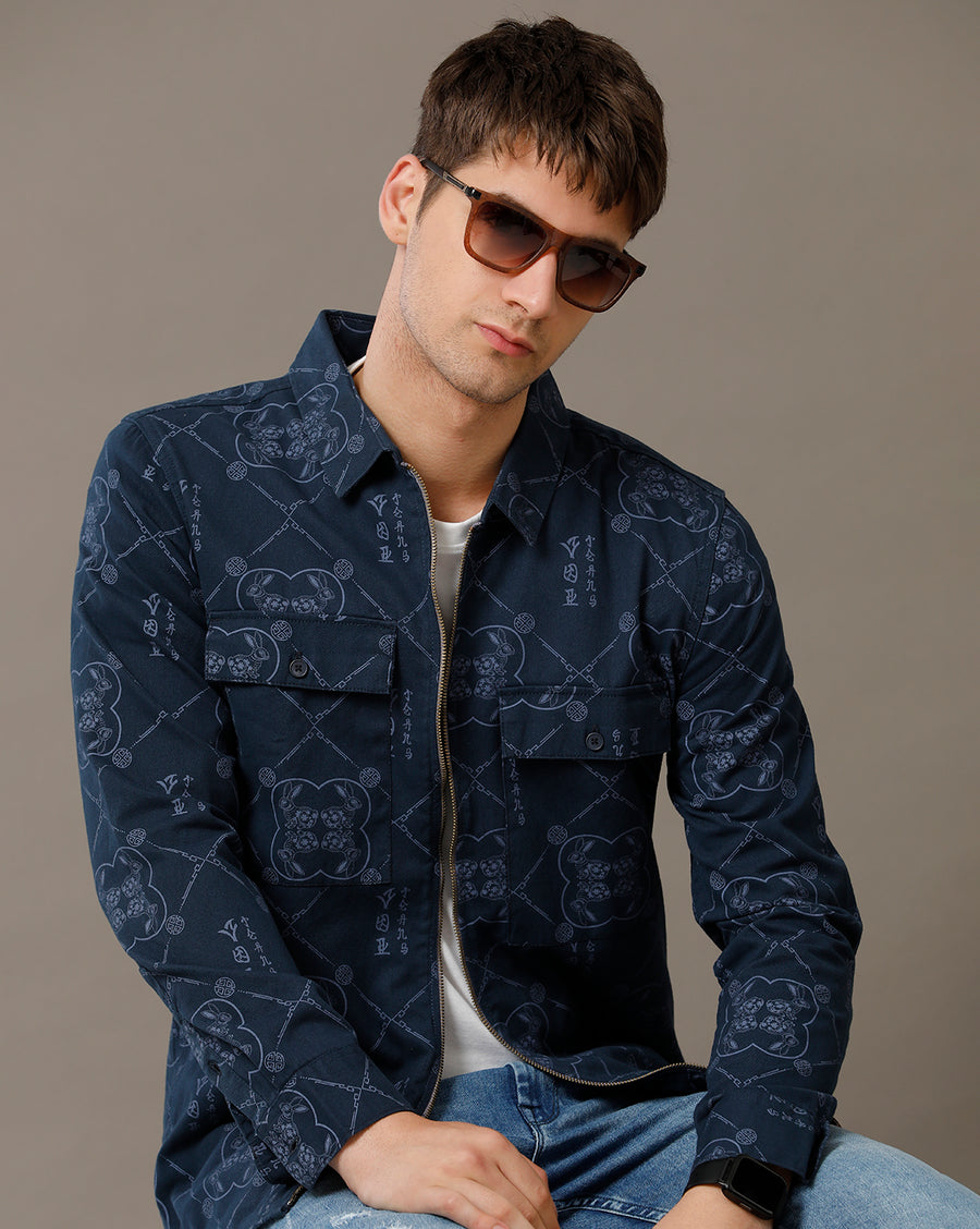 Navy Aop Regular Fit Shacket