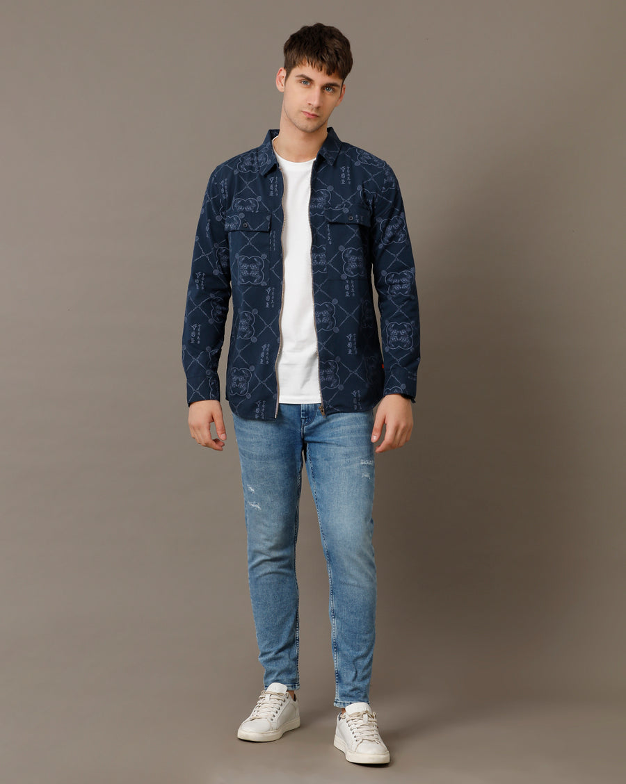 Navy Aop Regular Fit Shacket