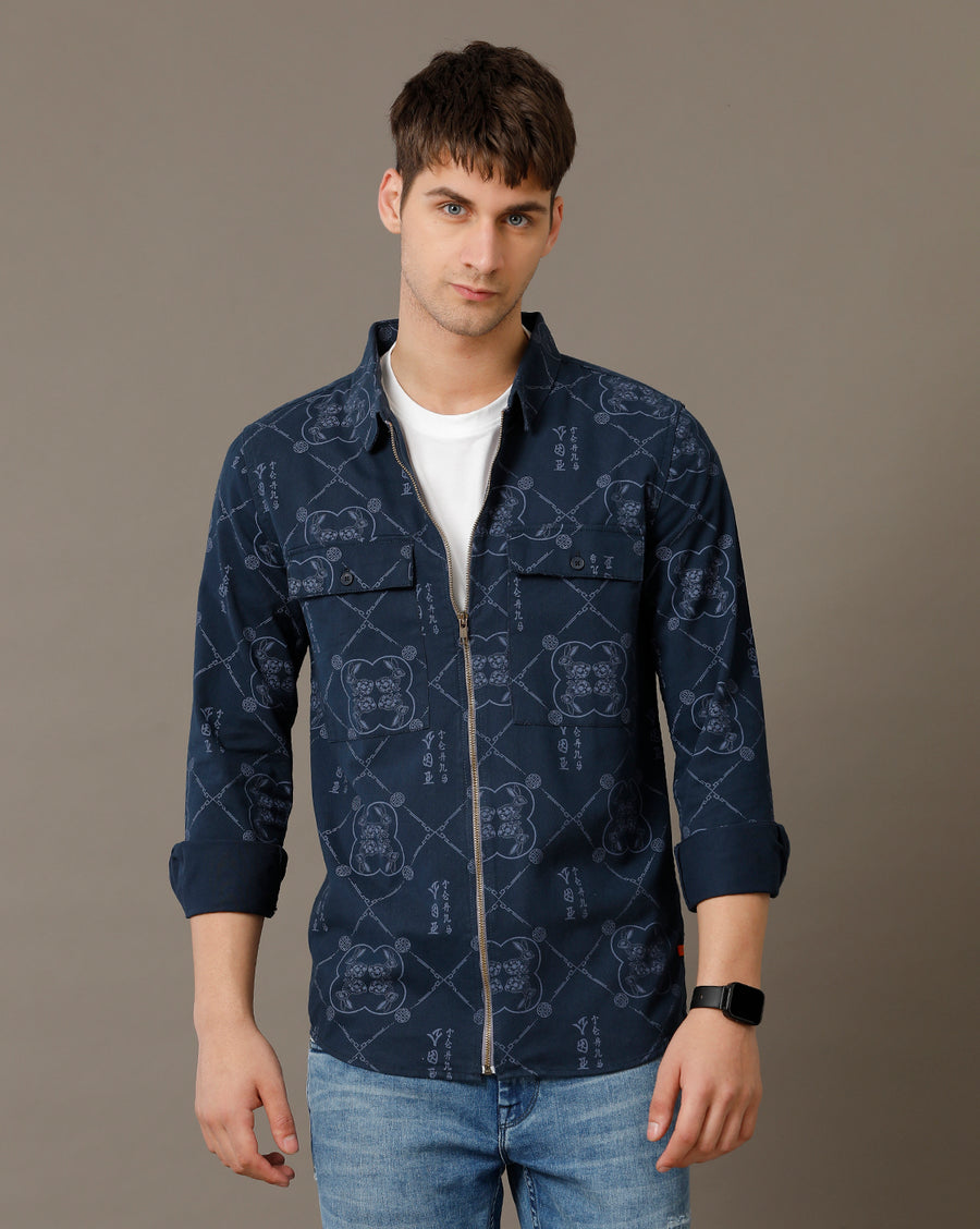 Navy Aop Regular Fit Shacket