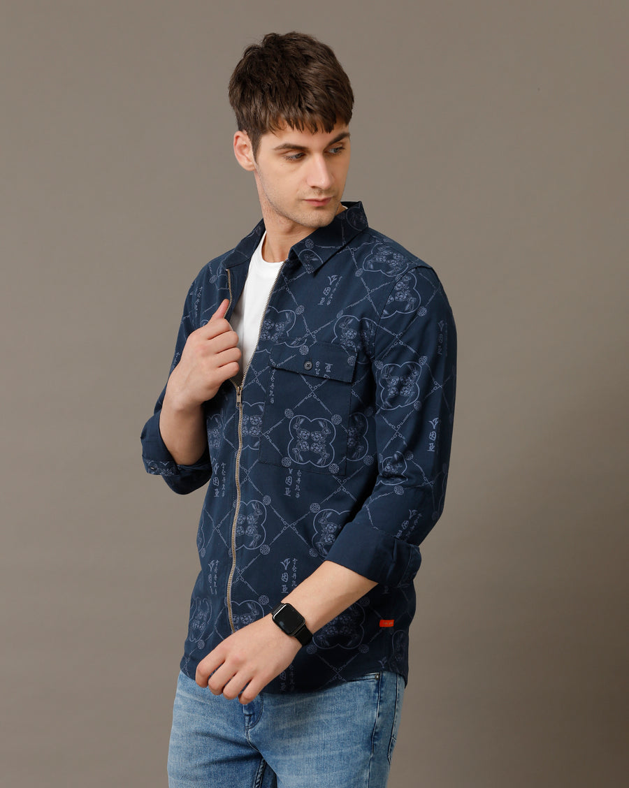 Navy Aop Regular Fit Shacket