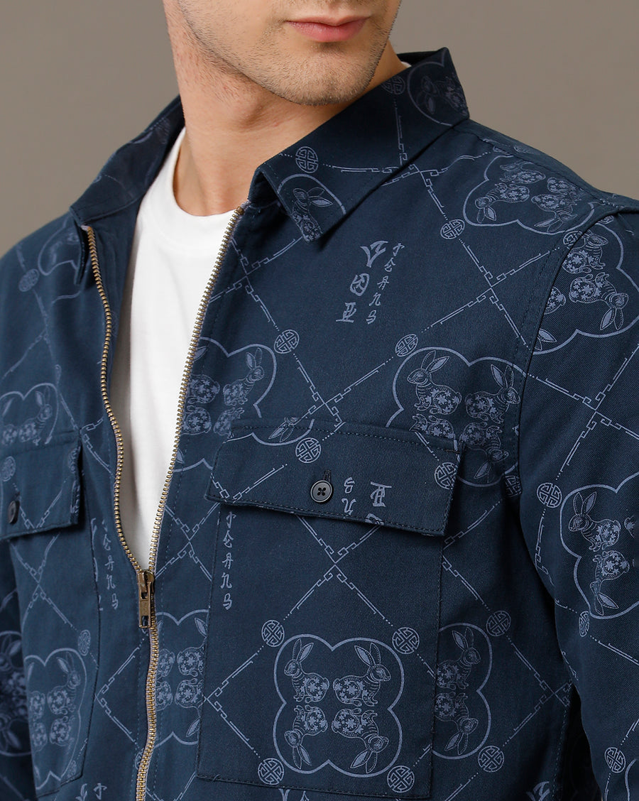 Navy Aop Regular Fit Shacket