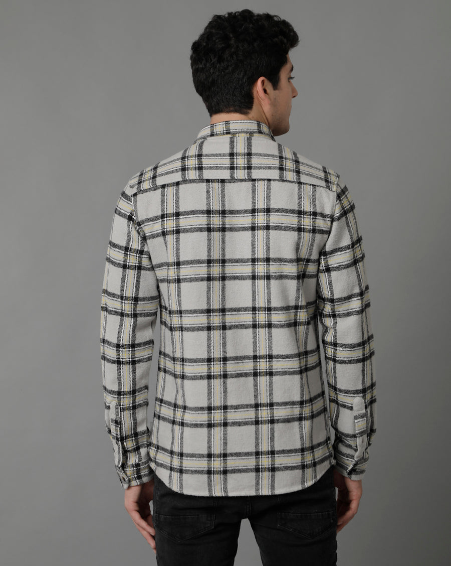 Light Grey Checks Slim Fit Shirt