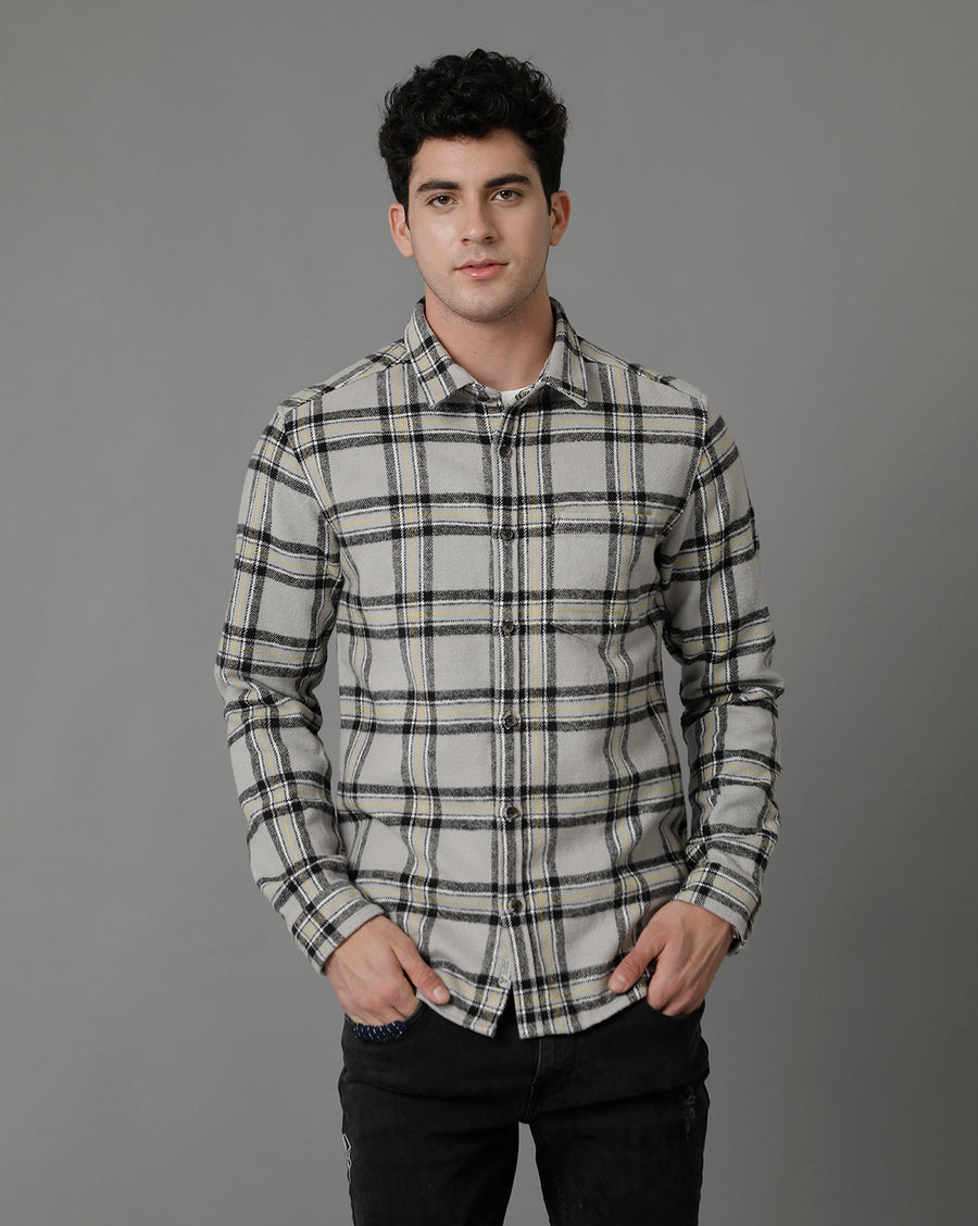 Light Grey Checks Slim Fit Shirt