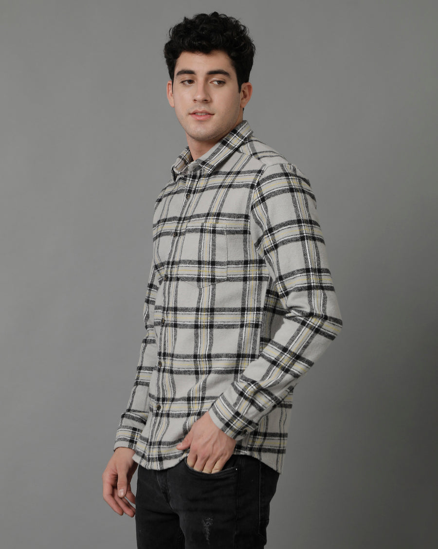 Light Grey Checks Slim Fit Shirt