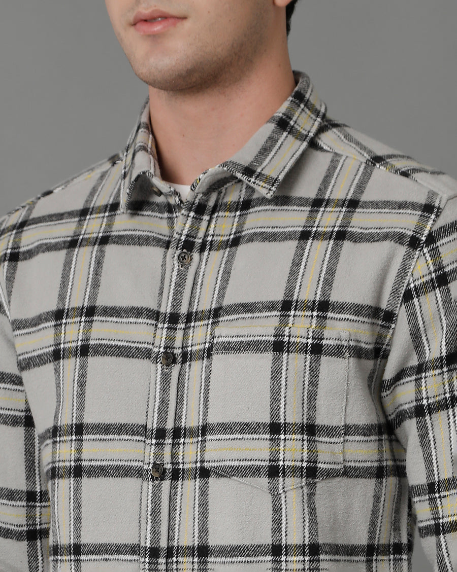 Light Grey Checks Slim Fit Shirt