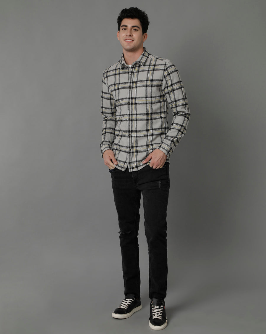 Light Grey Checks Slim Fit Shirt