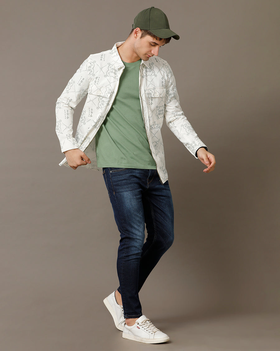 Off White Aop Regular Fit Shacket