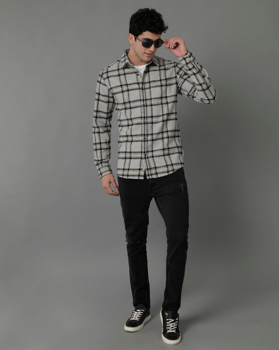 Light Grey Checks Slim Fit Shirt