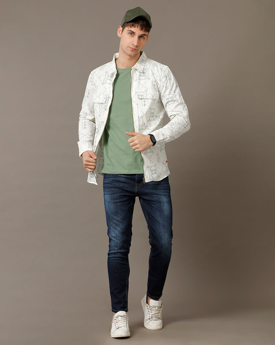 Off White Aop Regular Fit Shacket