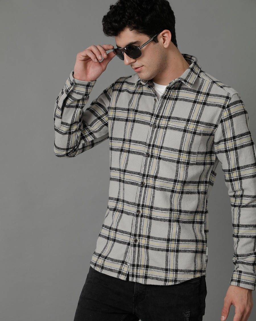 Light Grey Checks Slim Fit Shirt