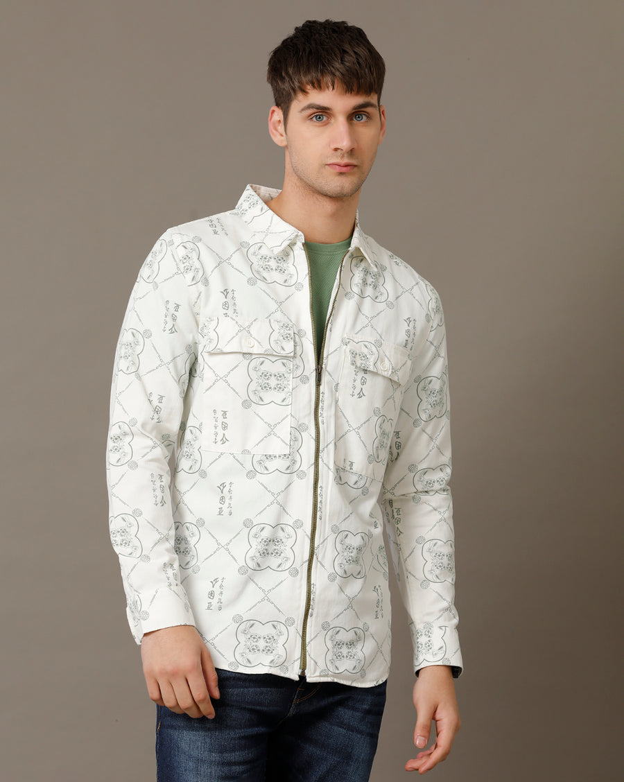 Off White Aop Regular Fit Shacket