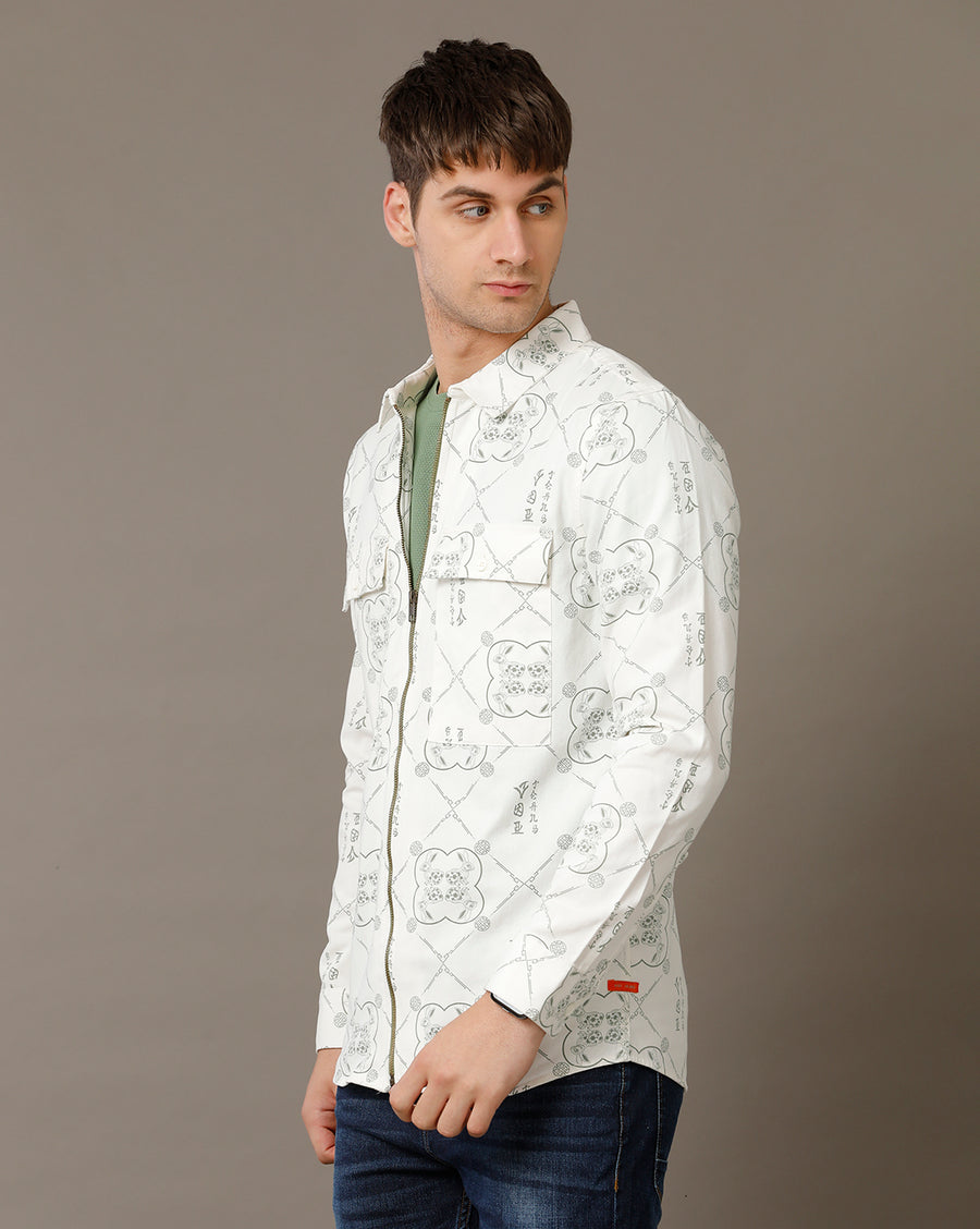 Off White Aop Regular Fit Shacket