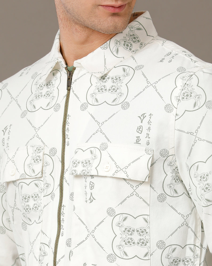 Off White Aop Regular Fit Shacket