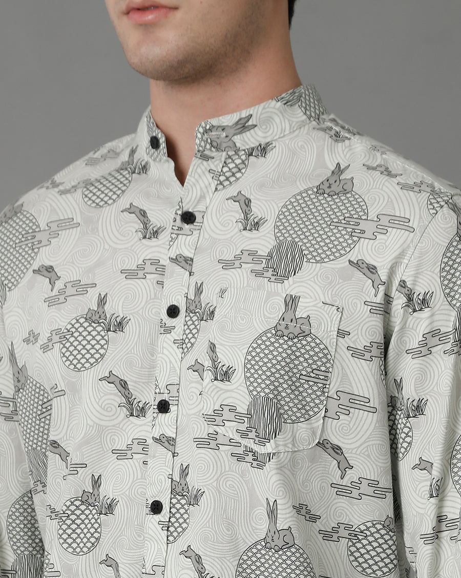 Grey AOP Regular Fit Shirt