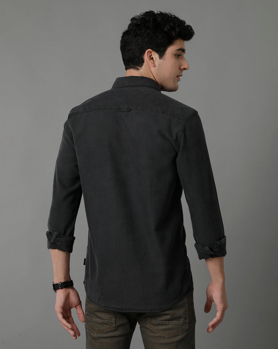 Light Grey Slim Fit Full Sleeves Denim Shirt