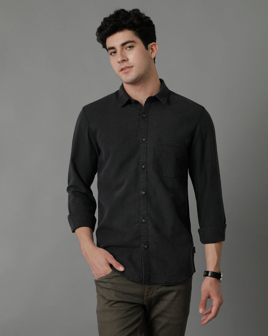 Light Grey Slim Fit Full Sleeves Denim Shirt