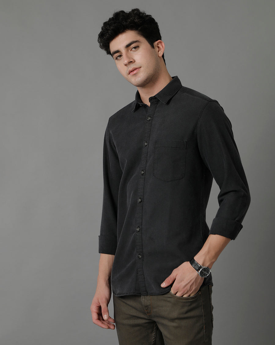 Light Grey Slim Fit Full Sleeves Denim Shirt