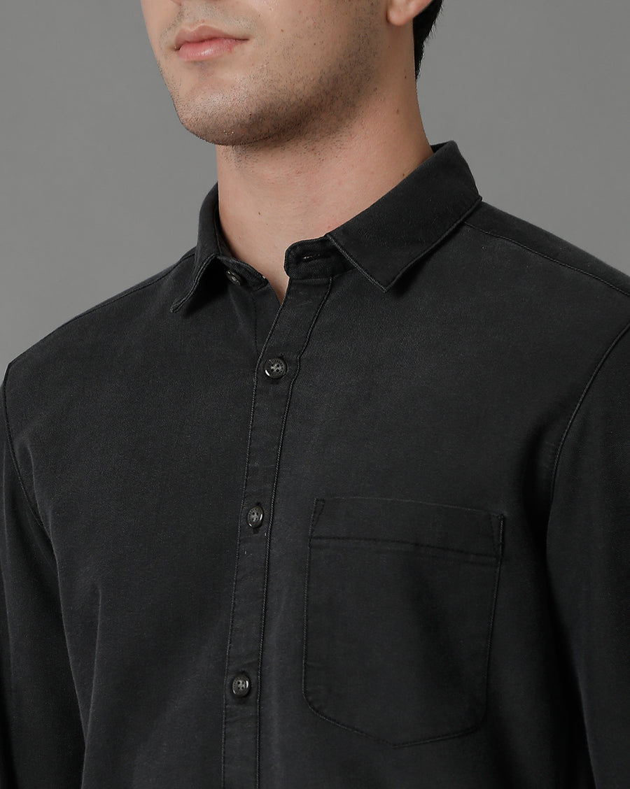 Light Grey Slim Fit Full Sleeves Denim Shirt