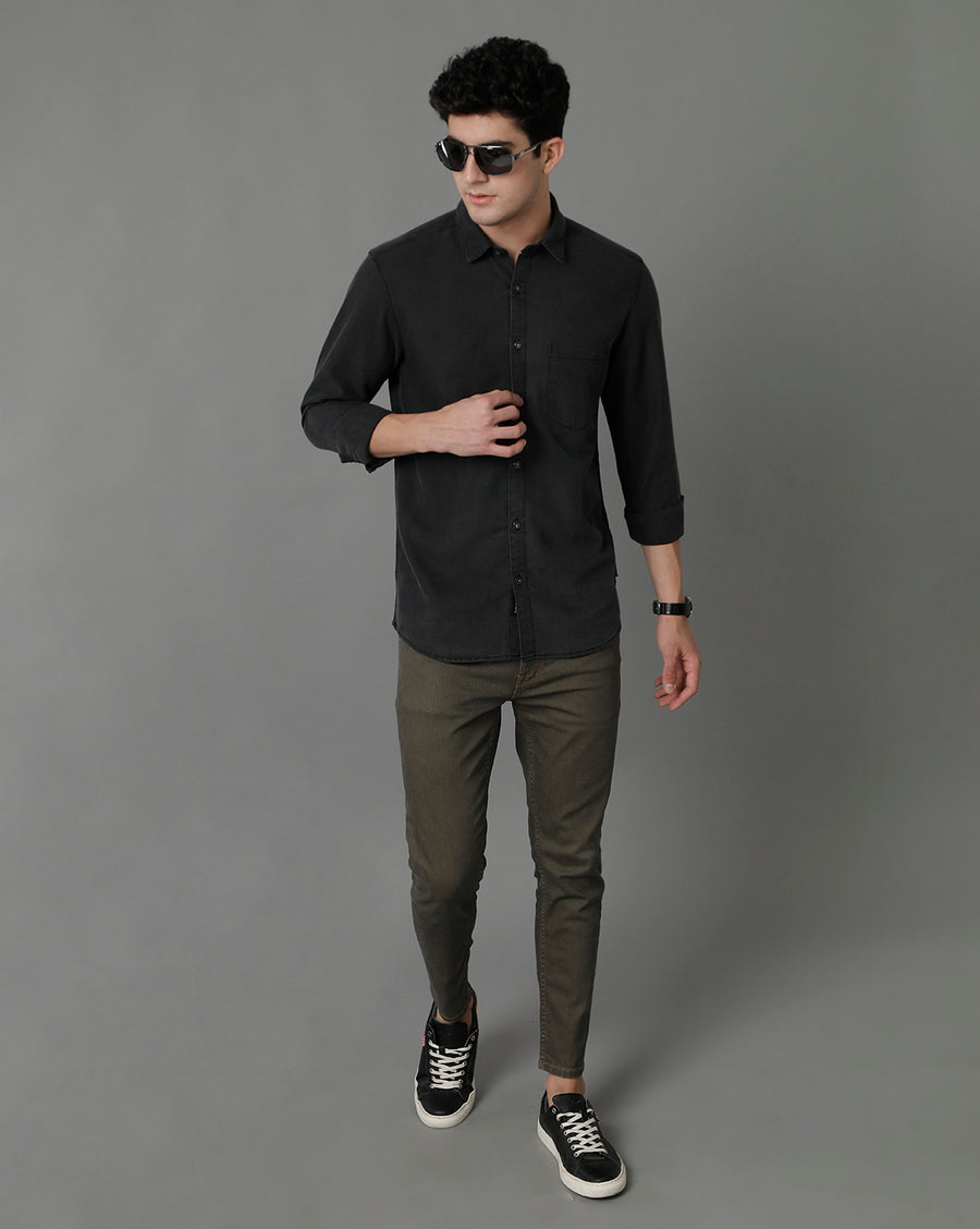 Light Grey Slim Fit Full Sleeves Denim Shirt