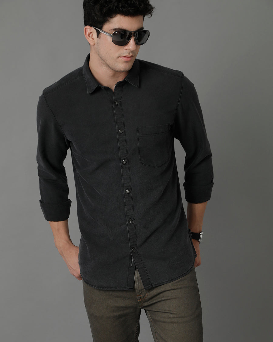 Light Grey Slim Fit Full Sleeves Denim Shirt