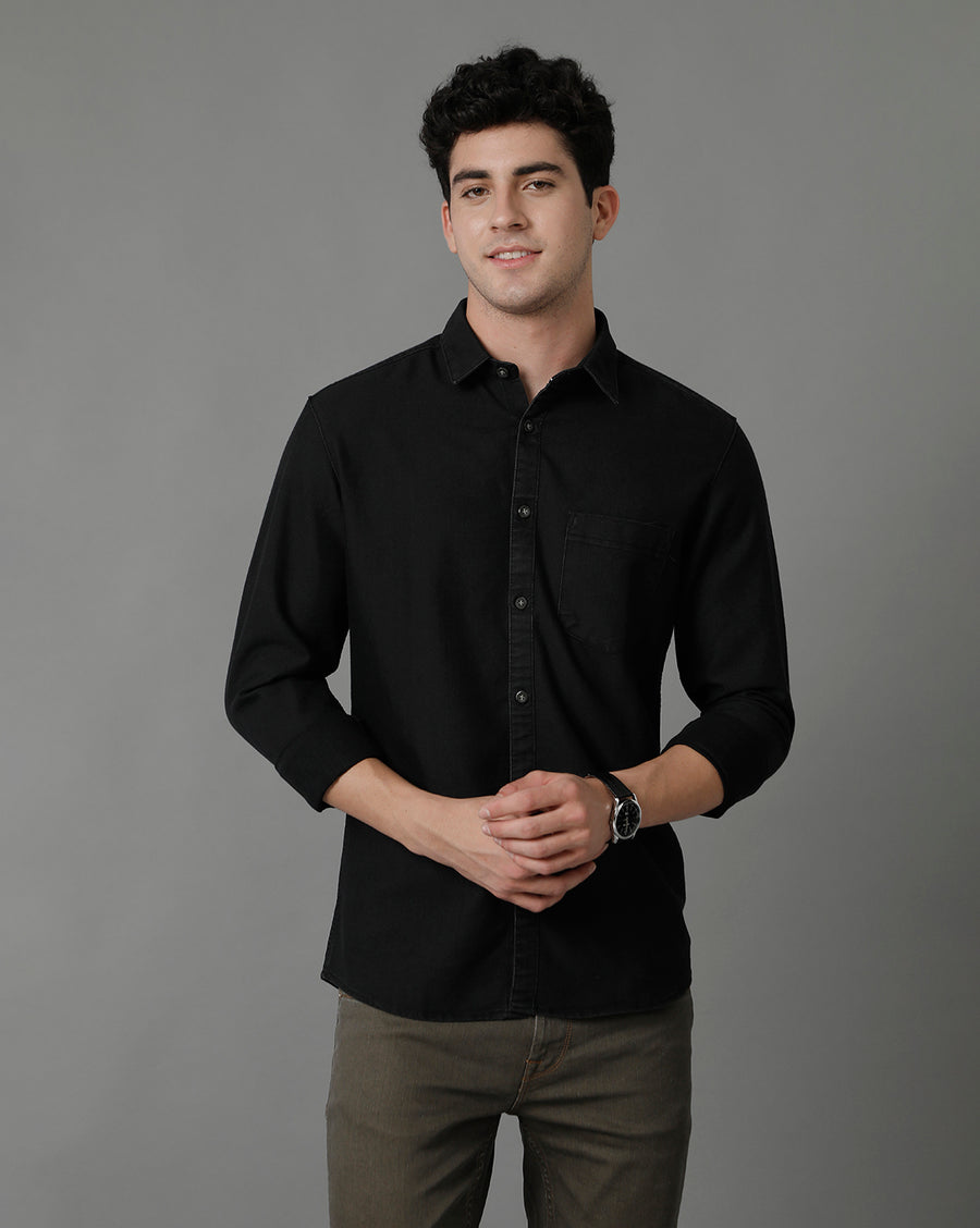 Dark Grey Slim Fit Full Sleeves Denim  Shirt