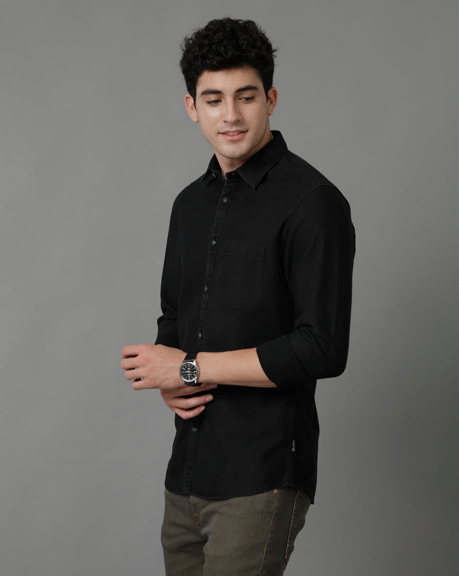 Dark Grey Slim Fit Full Sleeves Denim  Shirt