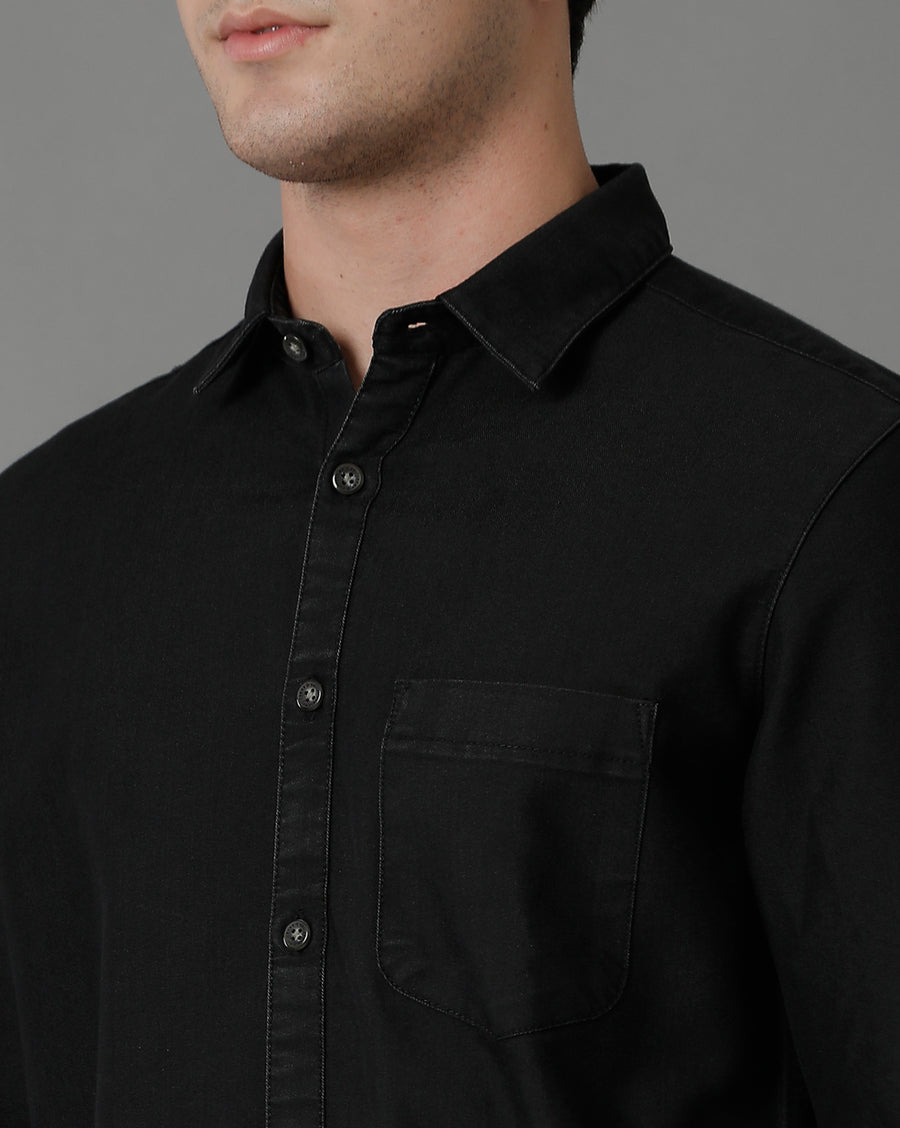 Dark Grey Slim Fit Full Sleeves Denim  Shirt