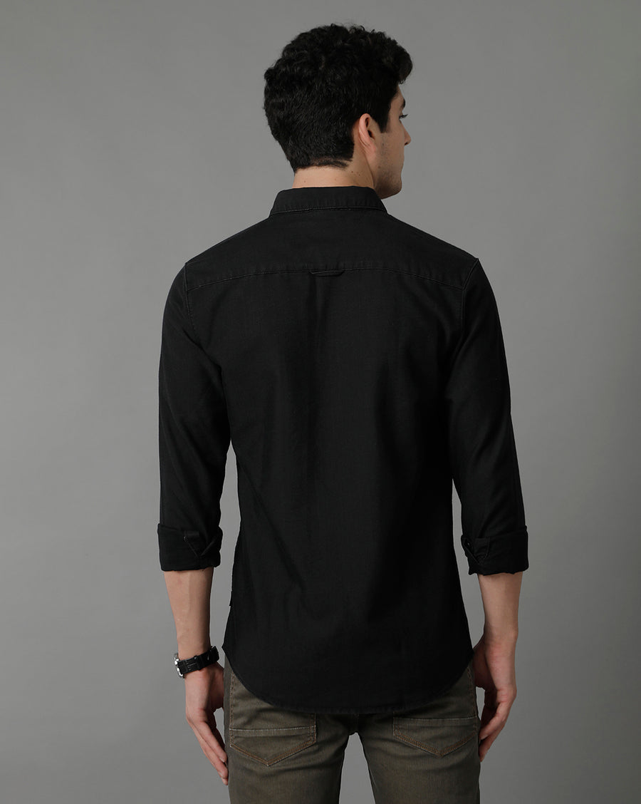Dark Grey Slim Fit Full Sleeves Denim  Shirt