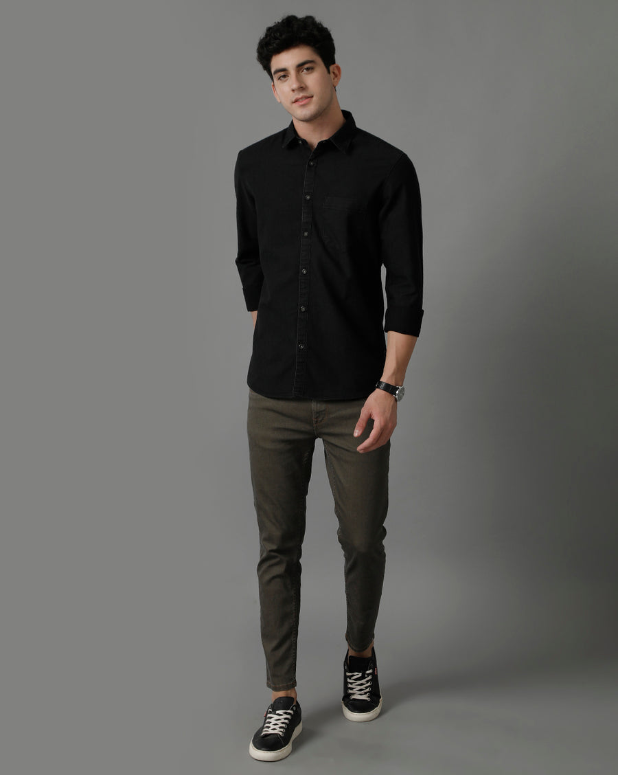 Dark Grey Slim Fit Full Sleeves Denim  Shirt