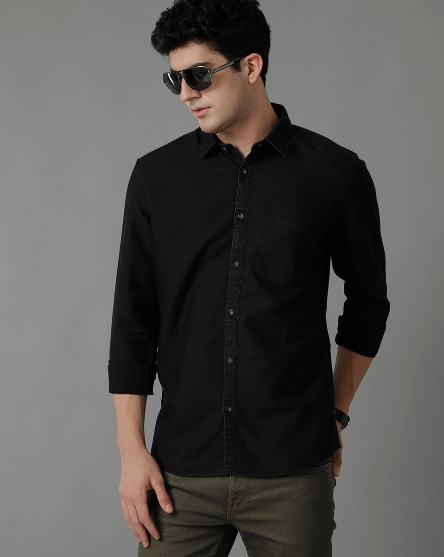 Dark Grey Slim Fit Full Sleeves Denim  Shirt