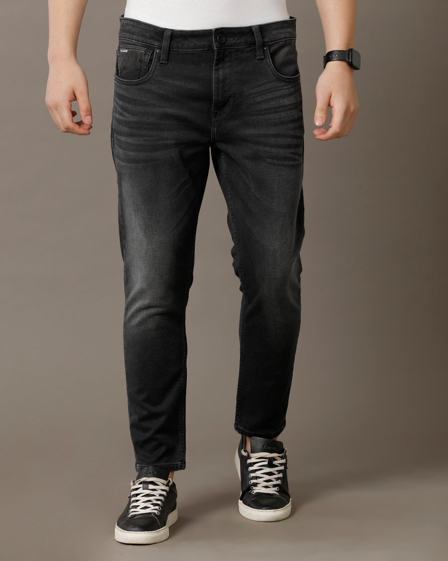Voi Jeans Mens Black Track Skinny Cropped Cotton Poly Jeans