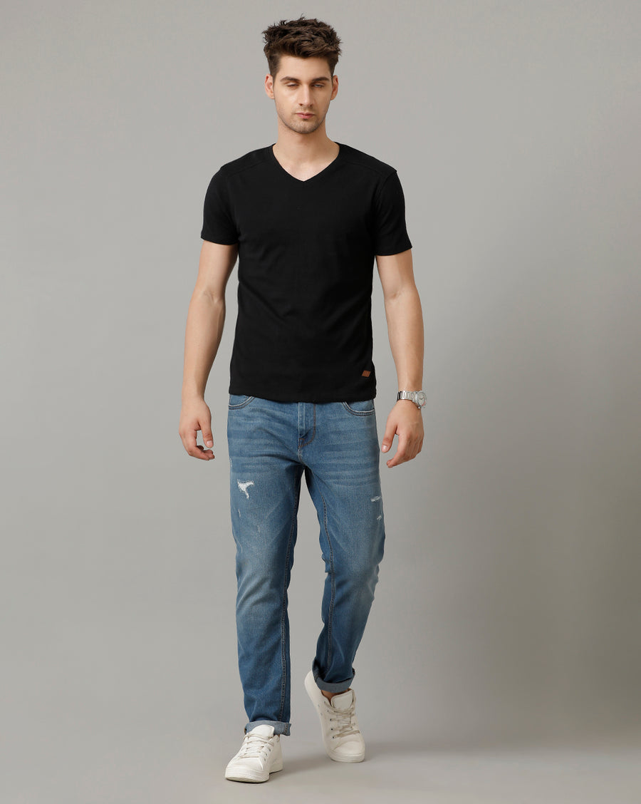 Voi Mens Indigo Track Skinny Cotton Poly Jeans