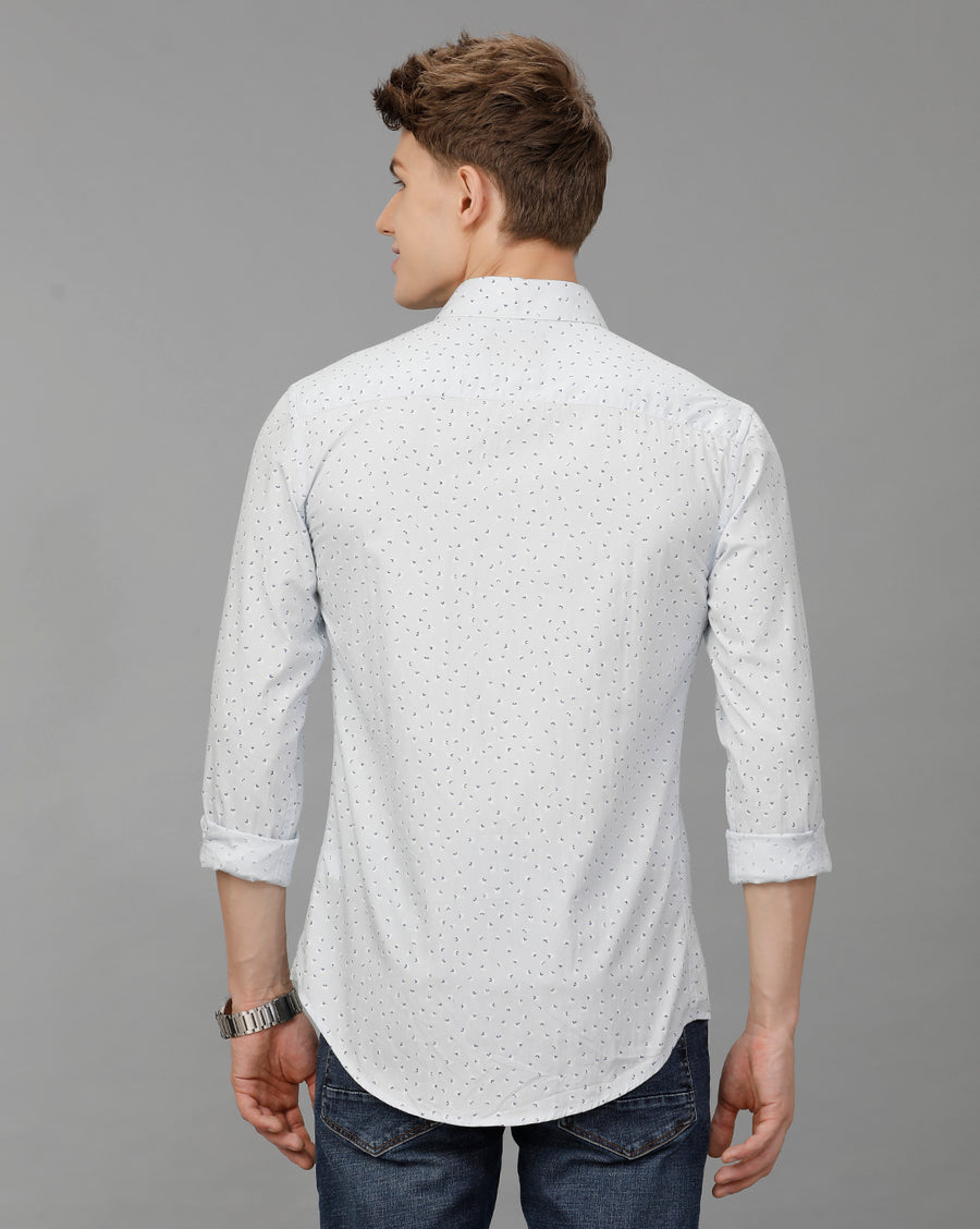 Slub Blue Aop Printed Slim Fit Shirt