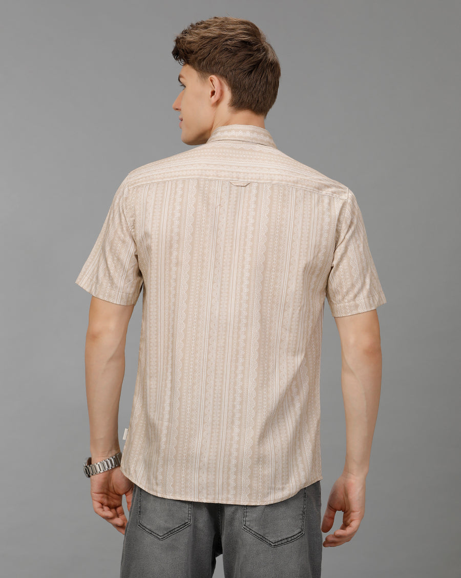 BEIGE AOP BOXY FIT SHIRT