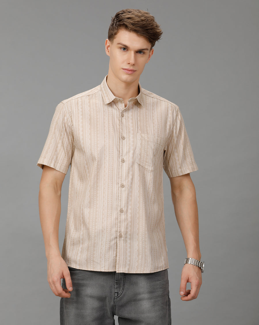 BEIGE AOP BOXY FIT SHIRT
