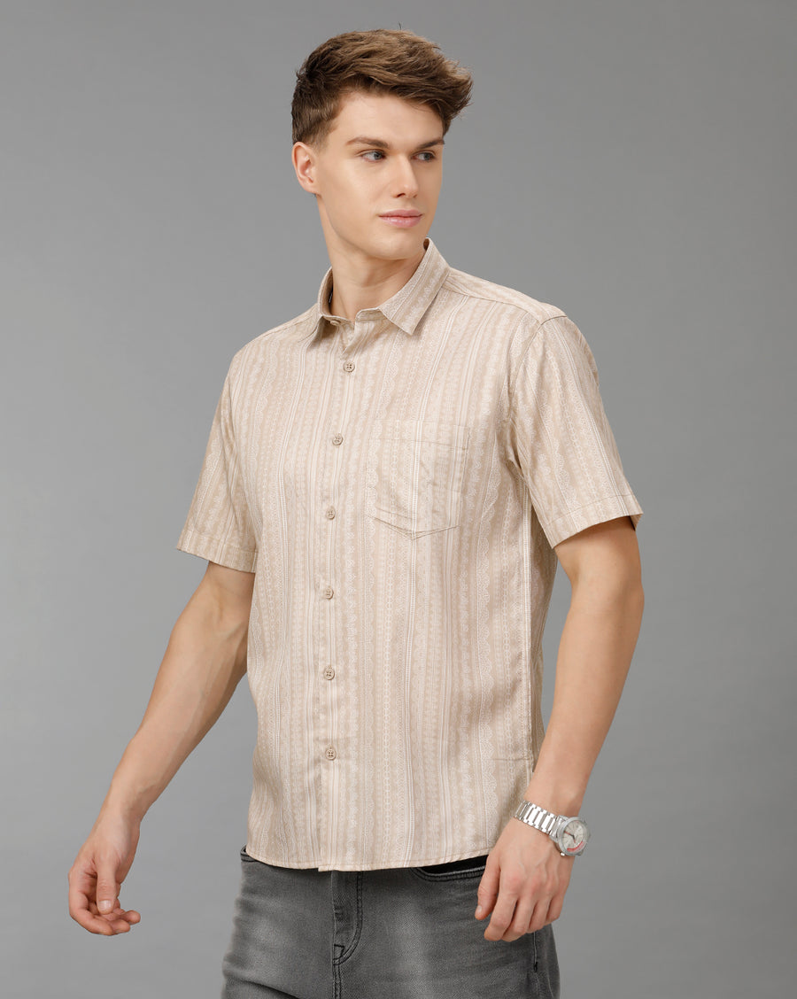 BEIGE AOP BOXY FIT SHIRT